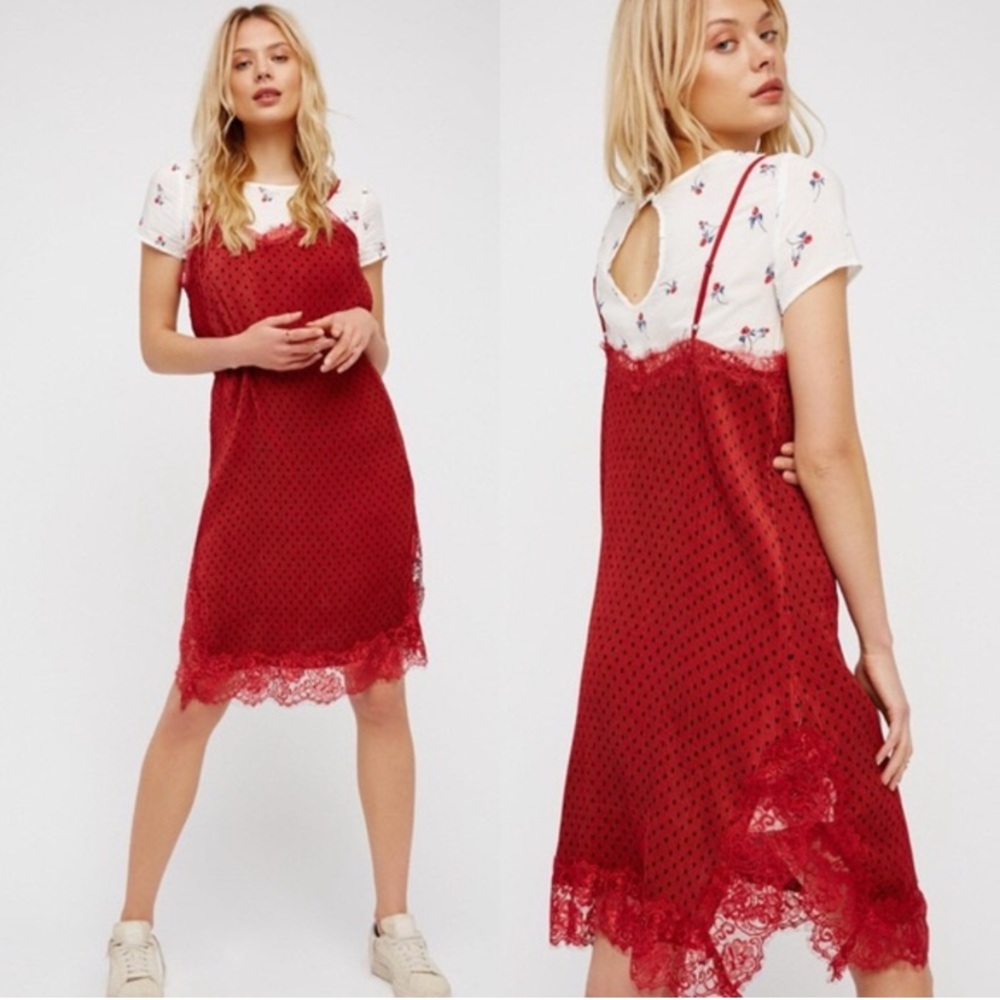Free People Floral Slip Dress and Polka Dot Lace Slip Outfit